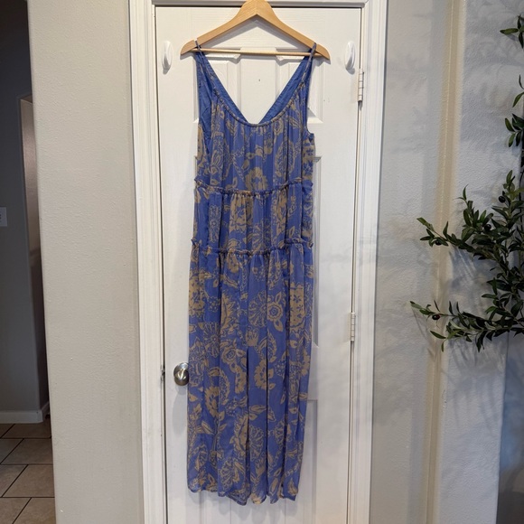 Free People Julianna Maxi Dress Blue Floral Flowy Oversized Boho Size Med FLAW - Picture 4 of 12